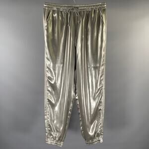 RALPH LAUREN Size L Silver Satin Joggers Casual Pants